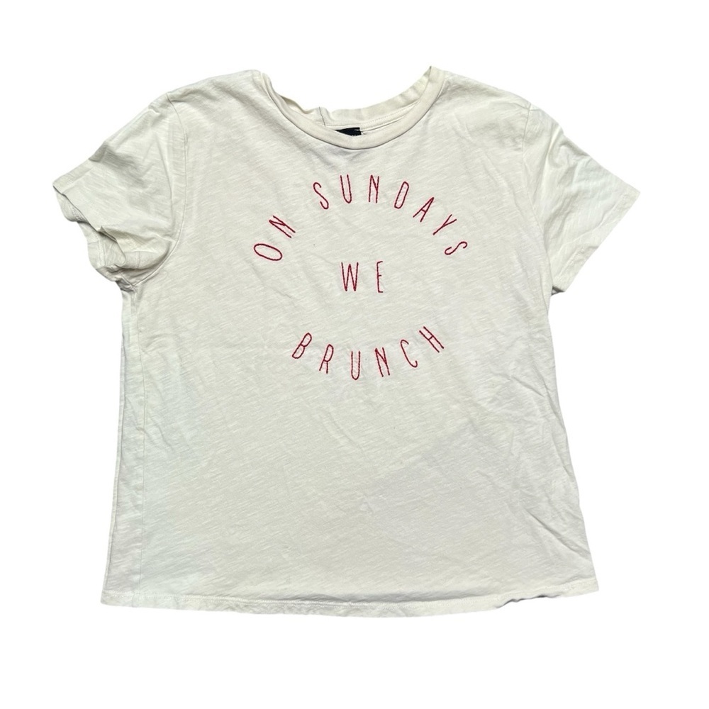 Blank Paige Womens T-Shirt On Sunday We Brunch Beige Short Sleeve Cotton USA M - Picture 1 of 3
